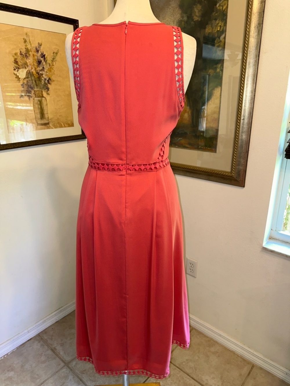 Ann Taylor Women's Sleeveless Coral A-Line Dress Size 10 - Picture 11 of 14